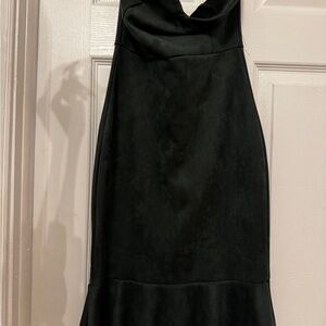 Dark Green Ruffled Peplum Halter Dress